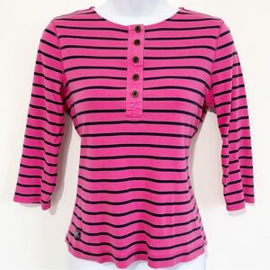 LAUREN Ralph Lauren Button Down Henley Blouse Pink Navy Blue Small